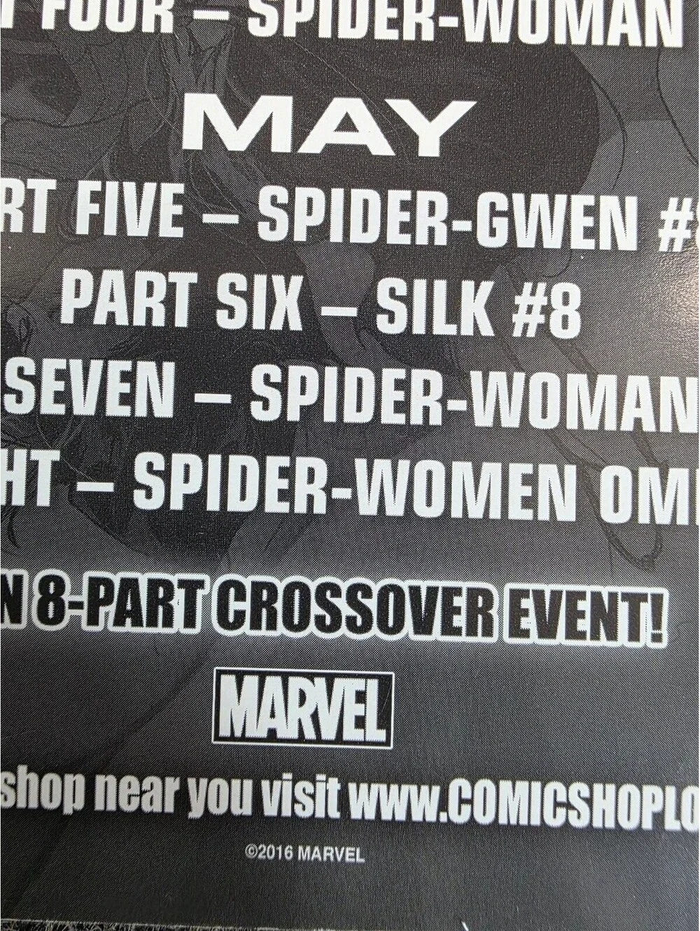 Spider-Women Marvel 8-Part Crossover Event Promo Card 2016